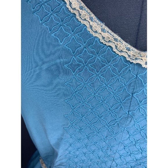 Vintage QS Silk Tank Peacock Blue Gray Lace Trim & Buttons Sleeveless Top Size S - Picture 7 of 12